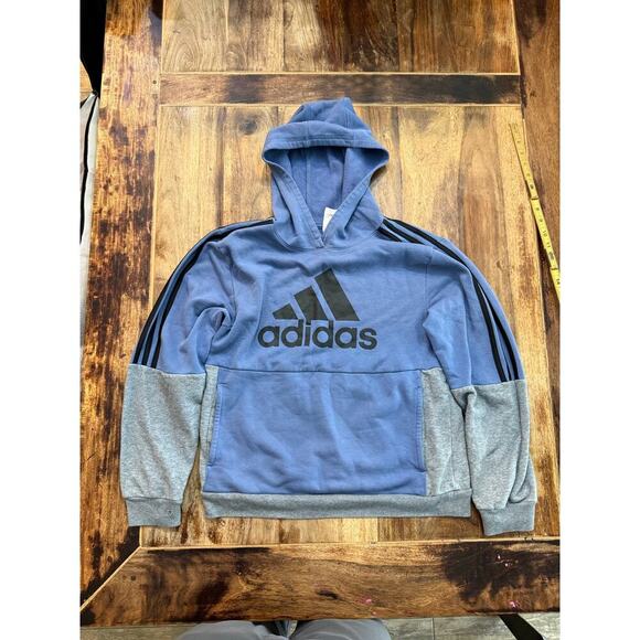 Adidas Boy's Blue & Gray Long Sleeves Side Stripe Fleece Hoodie Size Large - Picture 1 of 6